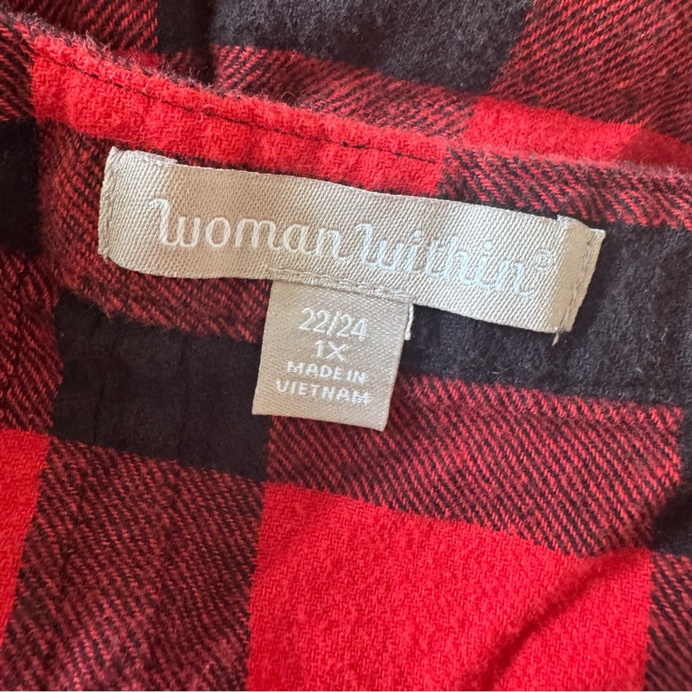 WOMAN WITHIN Size 1X (22/24) Black & Red Flannel Country Western Blouse Top - Picture 4 of 5